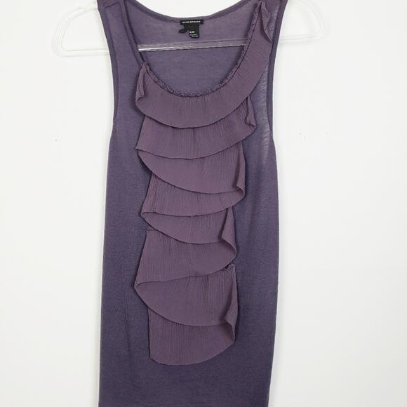 Club Monaco 100% Silk Ruffle Trim Knit Sleeveless Top Dark Lavender Size Medium - Picture 9 of 10